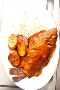 Steamed Long Grain Rice, + Fish stew
