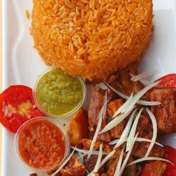 Jollof rice and fried beef