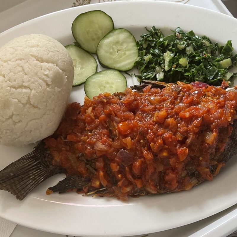 Ugali, Fish, and Veggies