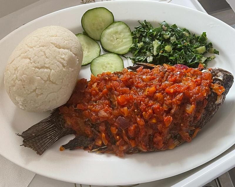 Fry Fish + Ugali with kachumbari
