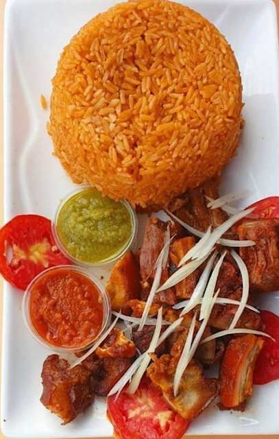 Asun Jollof Rice and Plantain