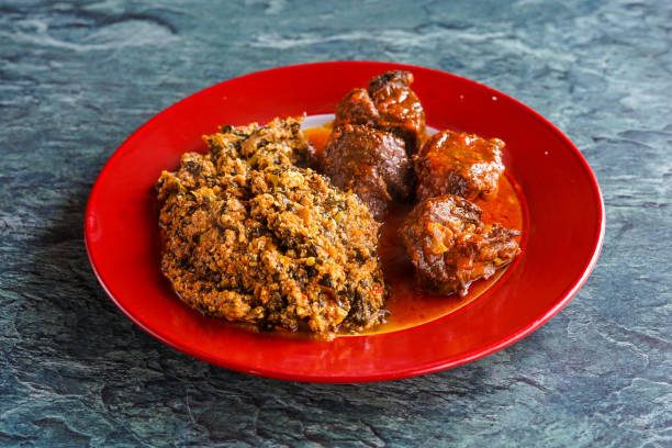 Nigerian Egusi Ijebu soup with beef assorted