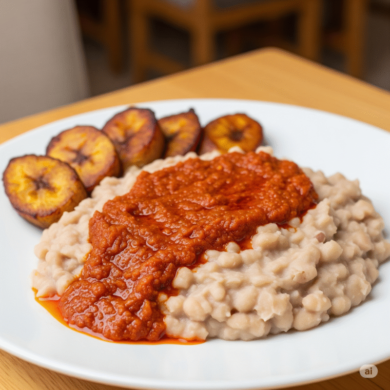 Ewa AGOYIN(Beans) with Ata Ewa Agoyin and fried plantain